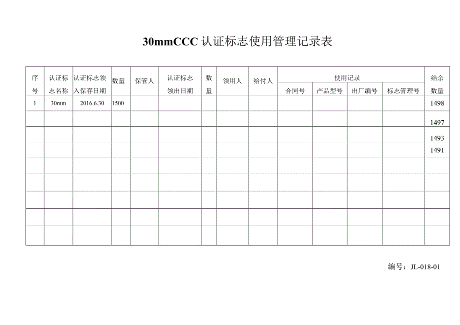 XX机电设备有限公司 CCC认证标志使用管理记录表（2023年）.docx_第3页