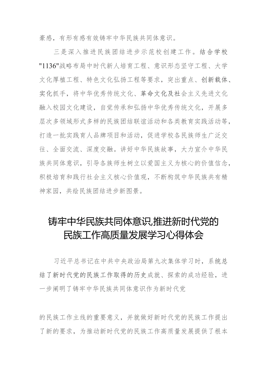 学习《铸牢中华民族共同体意识,推进新时代党的民族工作高质量发展》研讨发言材料九篇.docx_第3页