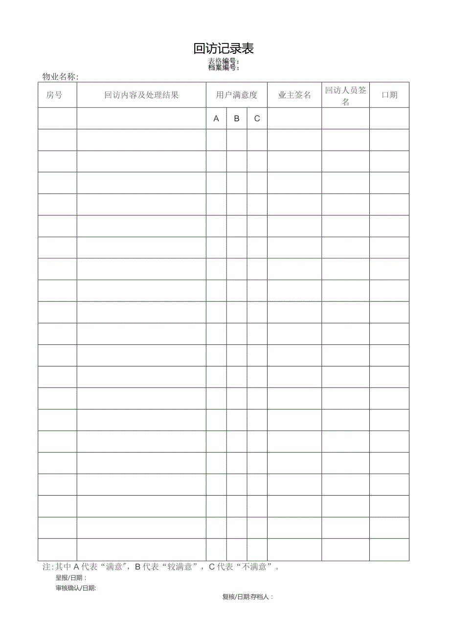 物管回访记录表.docx_第1页