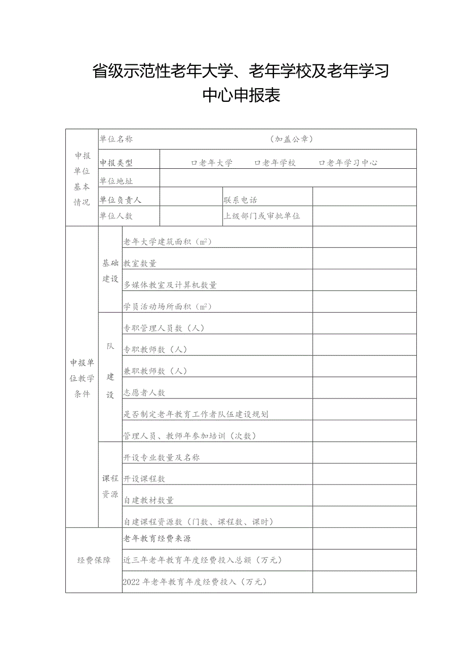 省级示范性老年大学、老年学校及老年学习中心申报表.docx_第1页