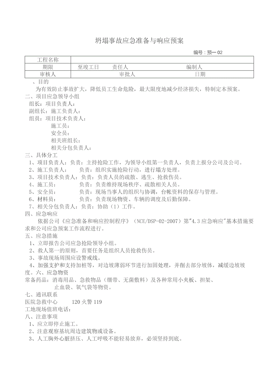 坍塌事故应急准备与响应预案.docx_第1页