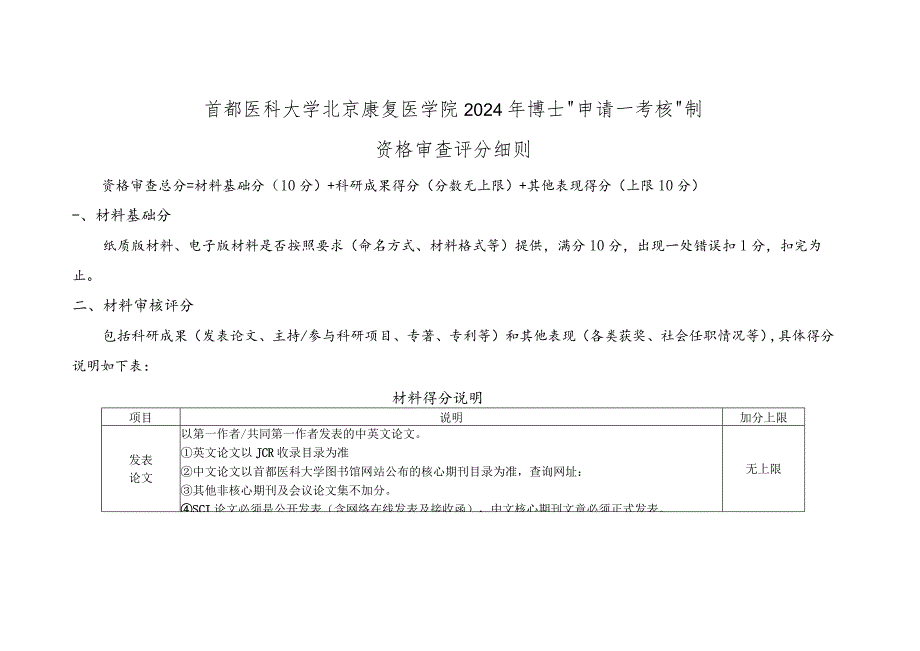 首都医科大学北京康复医学院2024年博士“申请-考核”制资格审查评分细则.docx_第1页