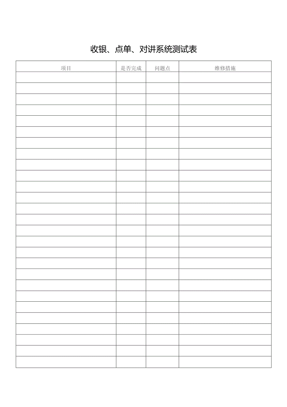 收银、点单、对讲系统测试表.docx_第1页