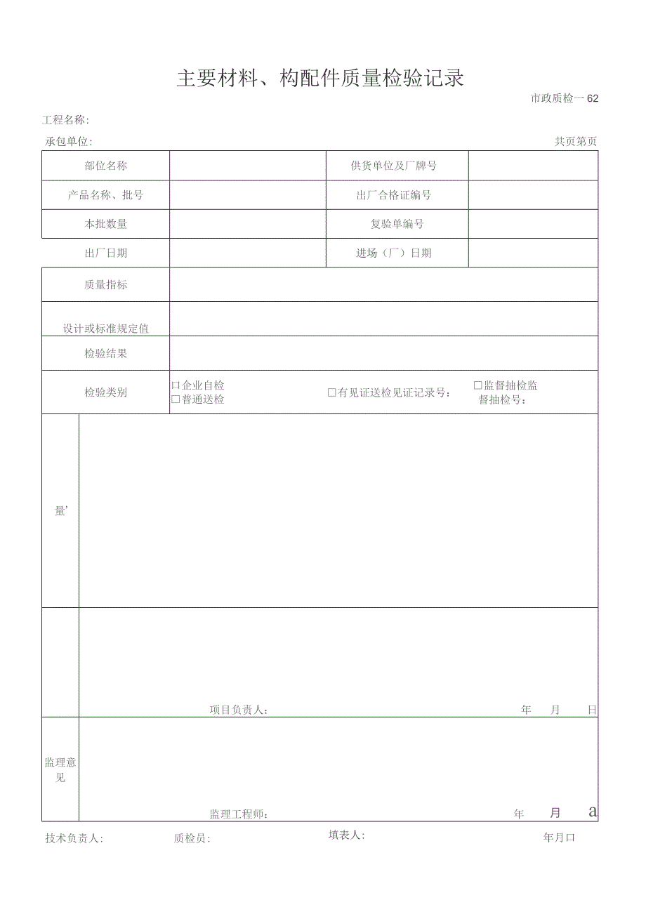 主要材料、构配件质量检验记录.docx_第1页