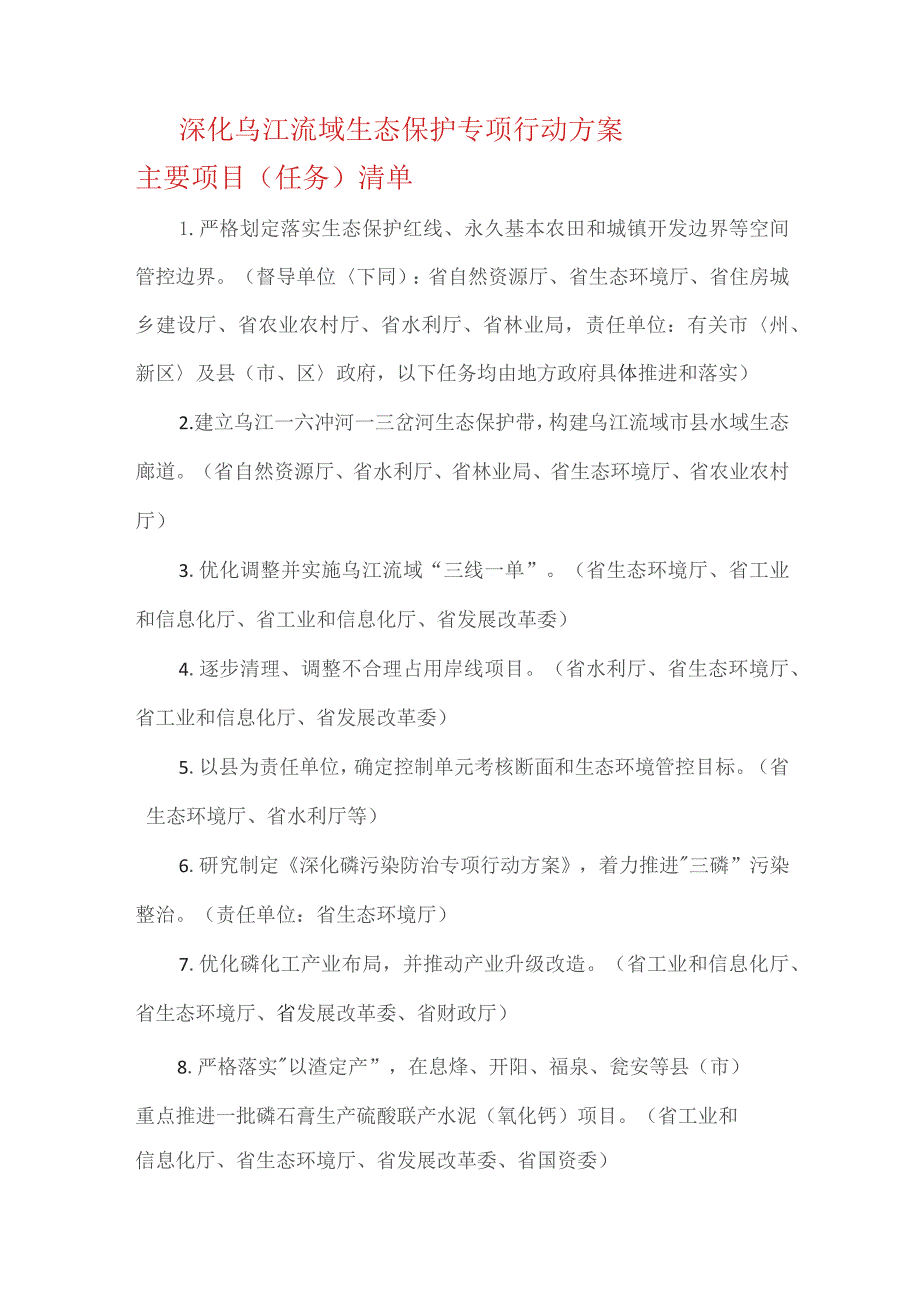 深化乌江流域生态保护专项行动方案主要项目（任务）清单.docx_第1页