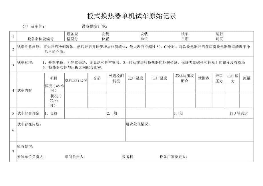 板式换热器单机试车原始记录.docx_第1页