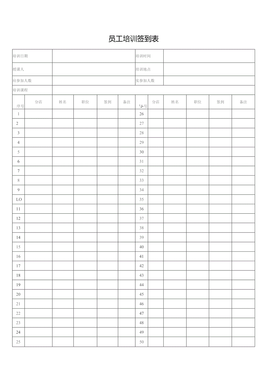 员工培训签到表.docx_第1页