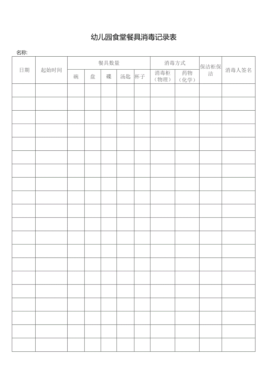 幼儿园食堂餐具消毒记录表.docx_第1页