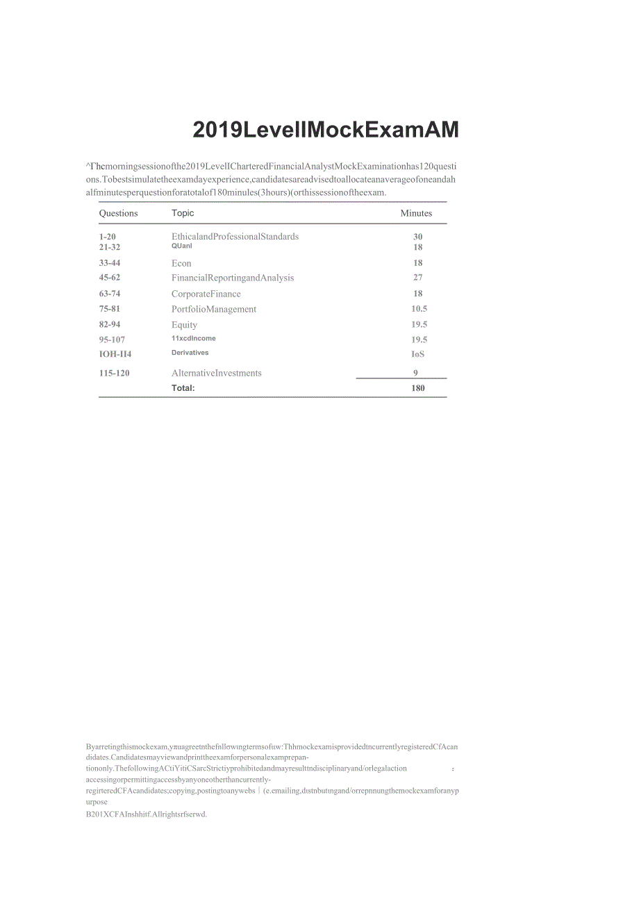 CFA一级历年模拟考试(2015-2019)：2019_Mock_Exam_A_－_Morning_Session_（with_Solutions）.docx_第1页