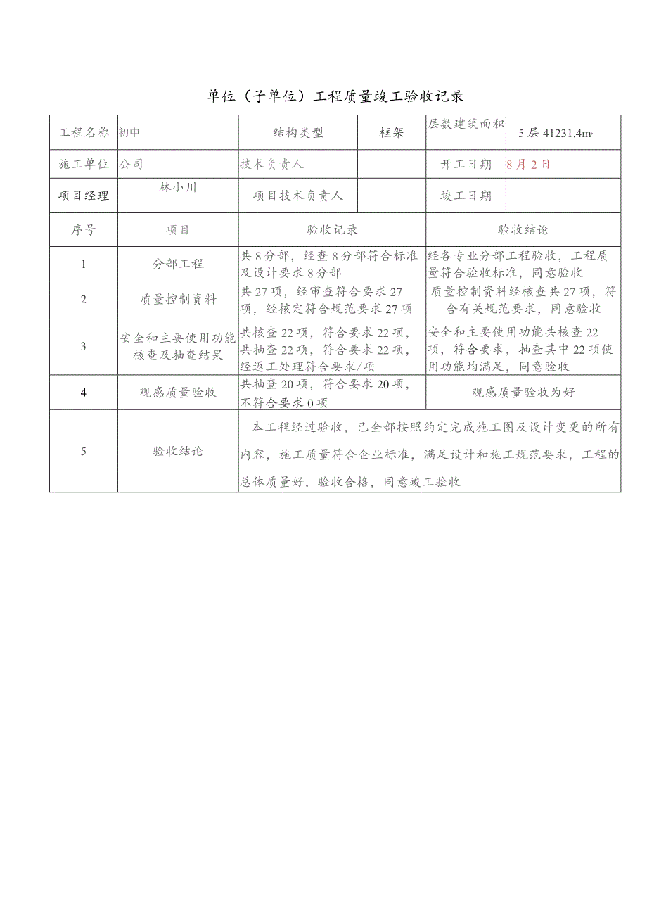 单位（子单位）工程质量竣工验收记录.docx_第1页