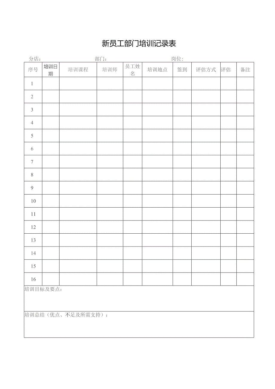 新员工部门培训记录表.docx_第1页