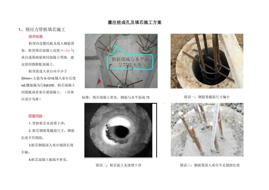 灌注桩成孔及填芯施工方案.docx_第1页