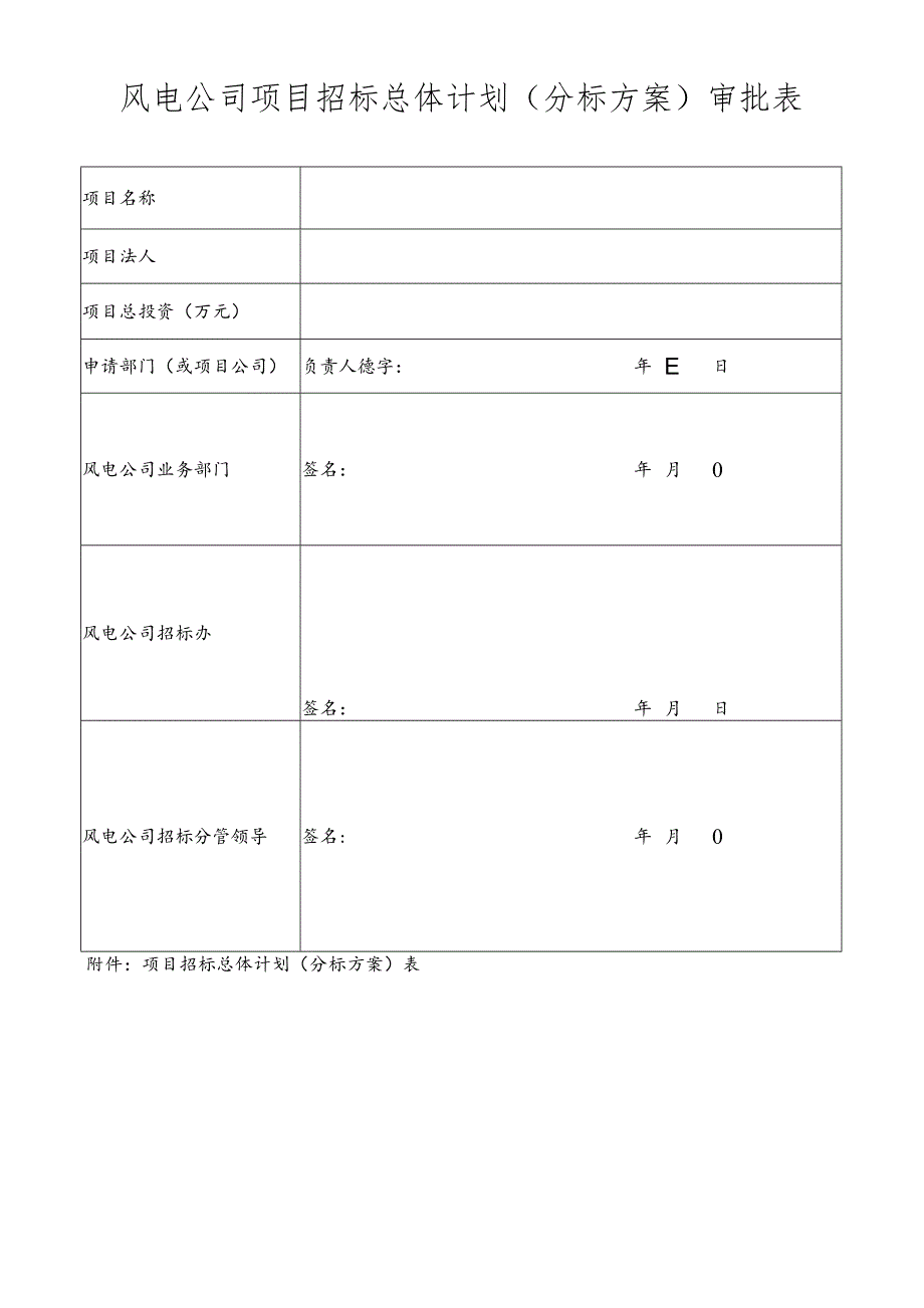 风电公司项目招标总体计划(分标方案)审批表.docx_第1页