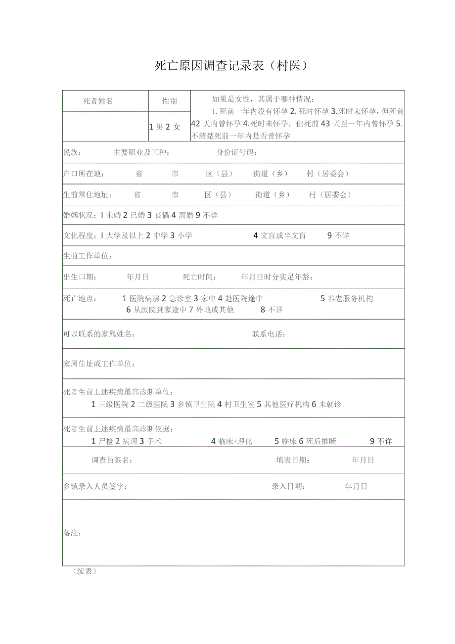 死亡原因调查表（村医）.docx_第1页