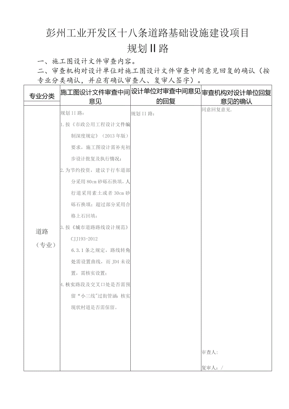 彭州工业开发区十八条道路基础设施建设项目（彭高路一期、规划Ⅱ路）--正式审查意见（发设计作回复）.docx_第2页