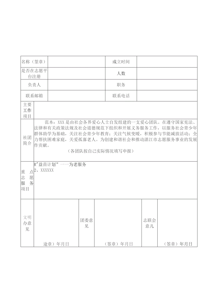 湛江市最佳志愿服务组织申报表.docx_第1页