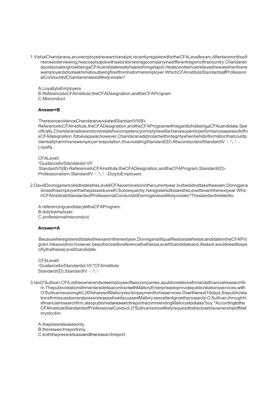 CFA一级历年模拟考试(2015-2019)：2015_CFA_Level_1_Mock_Exam_morning_questions&answers_removed.docx_第1页