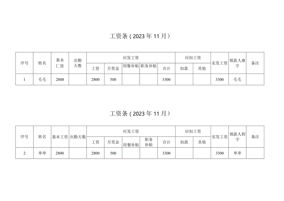 最简单个人工资条模板.docx_第1页