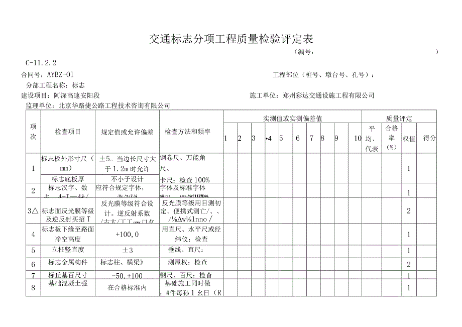 交通安全设施工程质量检验评定表.docx_第1页