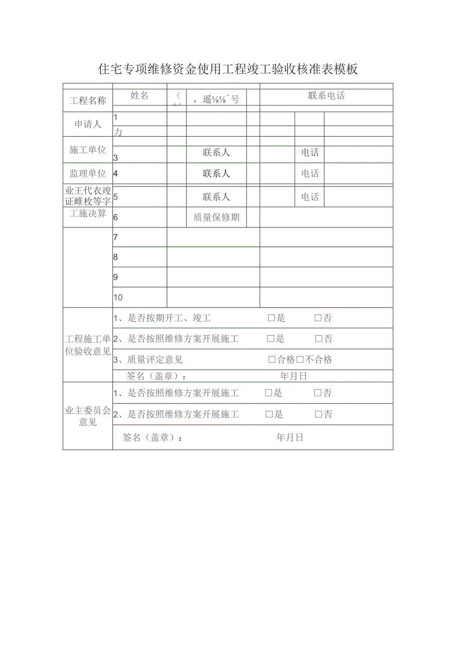 住宅专项维修资金使用工程竣工验收核准表模板.docx_第1页