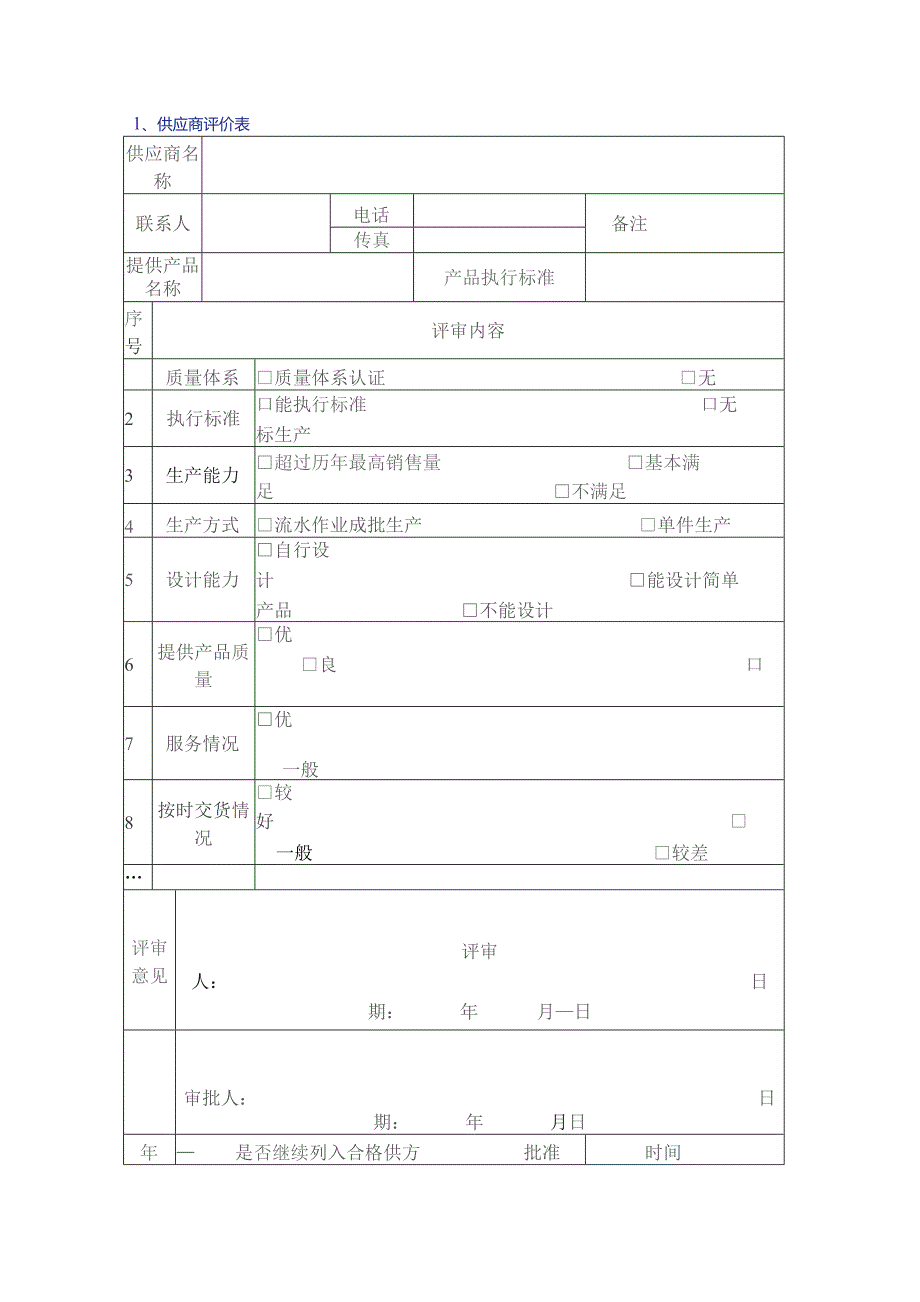 供应商管理常用表格模版.docx_第1页