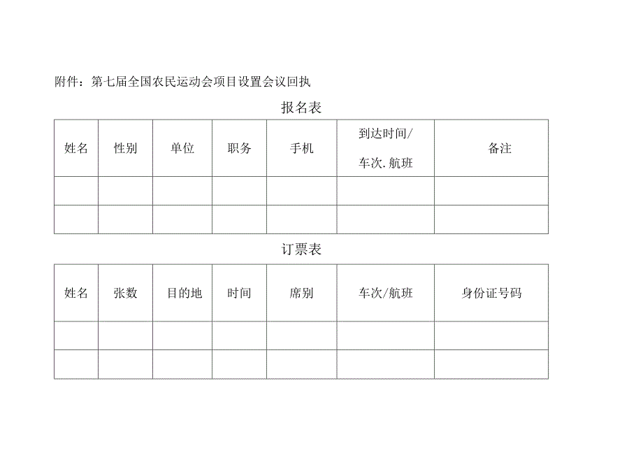 第七届全国农民运动会项目设置会议回执报名表.docx_第1页