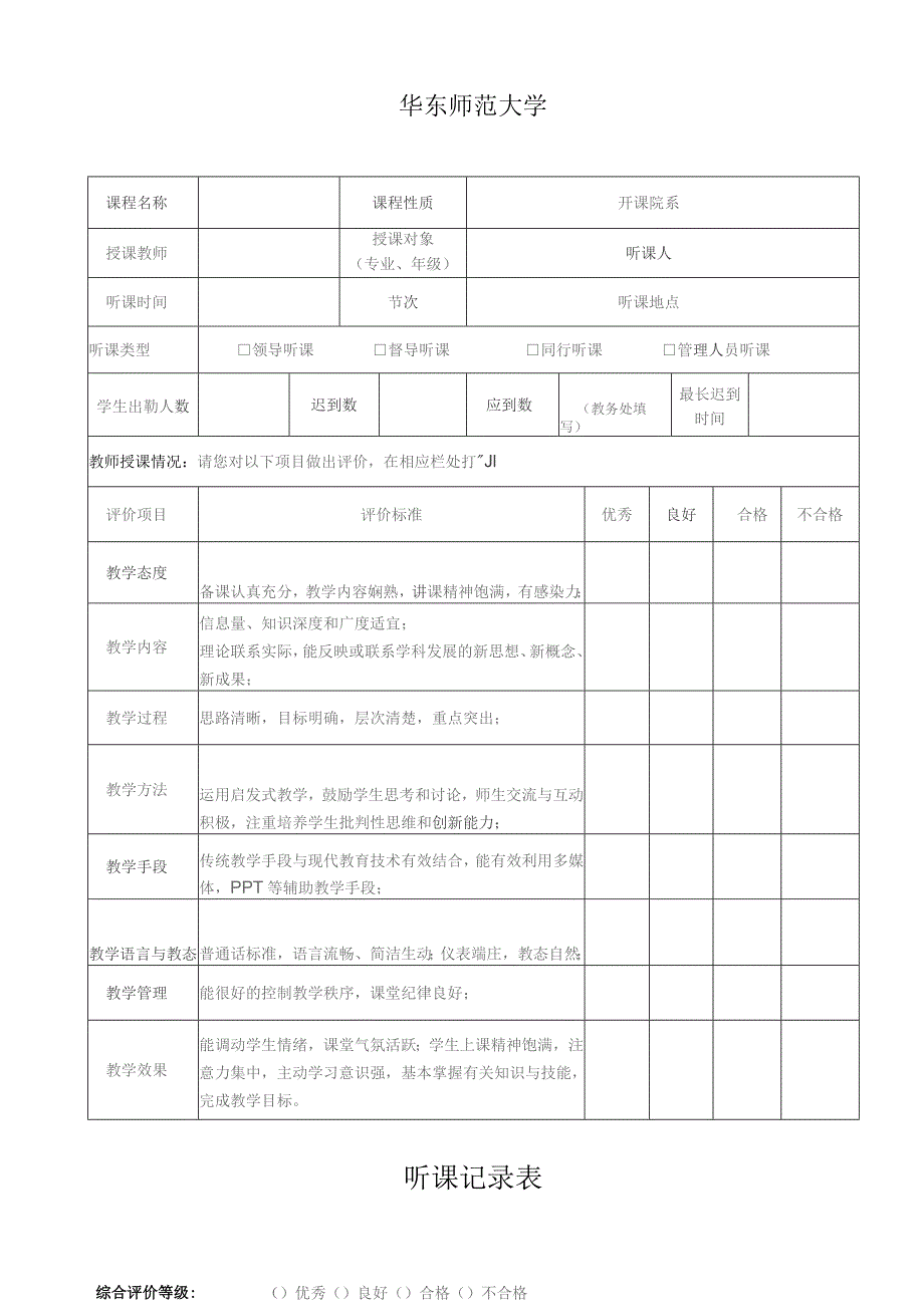 华东师范大学听课记录表.docx_第1页