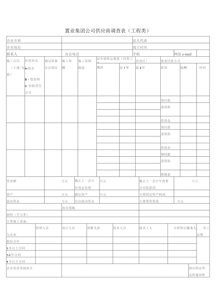 置业集团公司供应商调查表（工程类）.docx_第1页