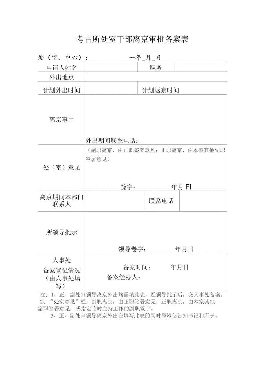 考古所处室干部离京审批备案表处室、中心年月日.docx_第1页