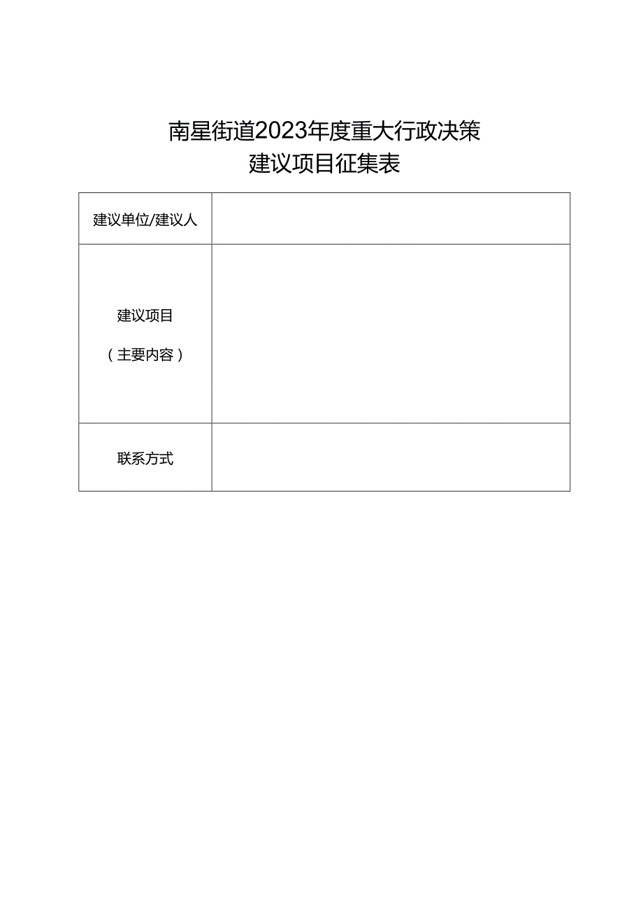 南星街道2023年度重大行政决策建议项目征集表.docx_第1页