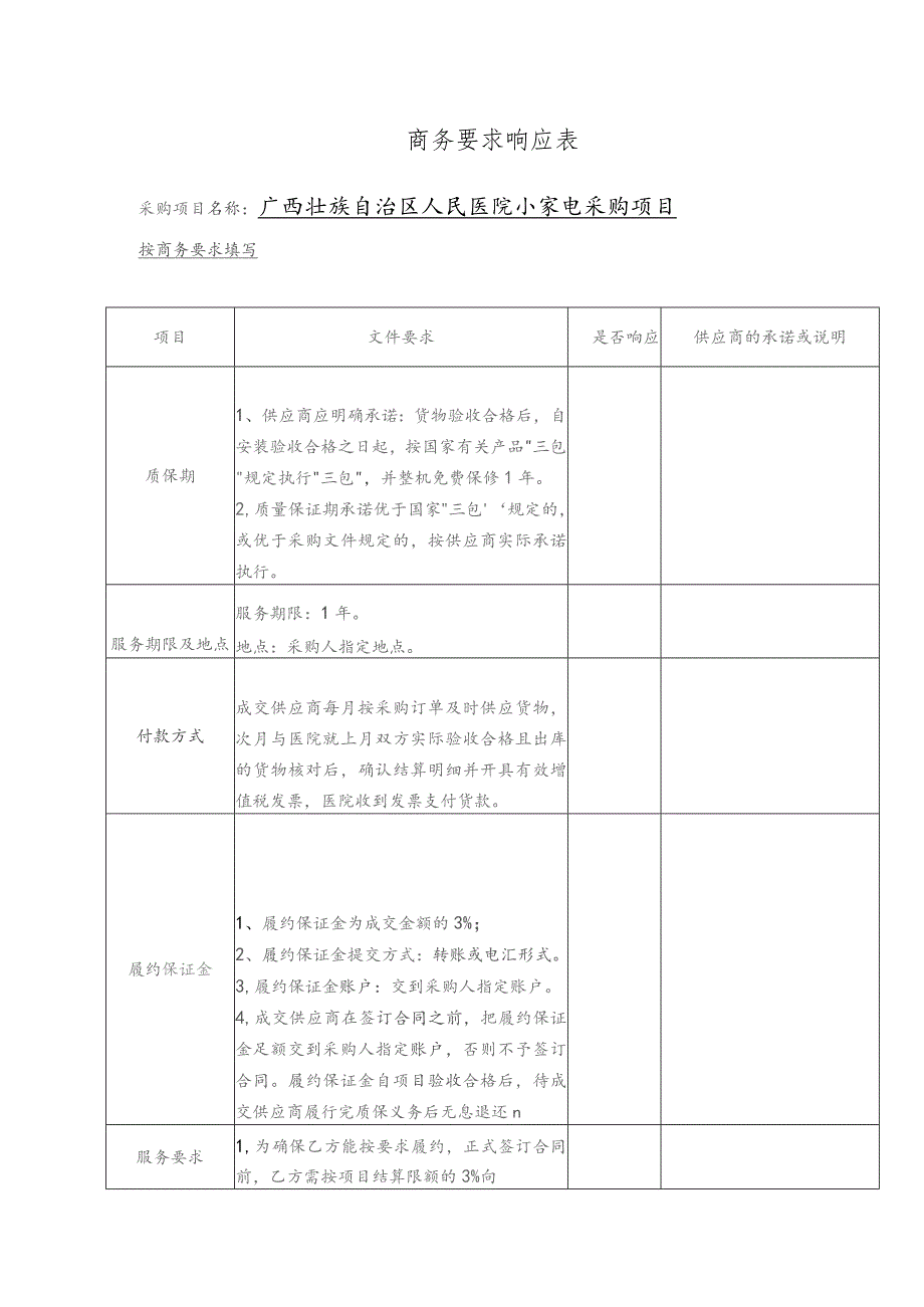 商务要求响应表.docx_第1页