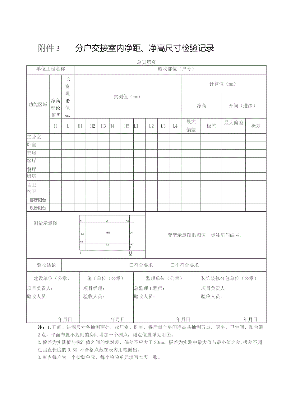 分户交接室内净距、净高尺寸检验记录.docx_第1页