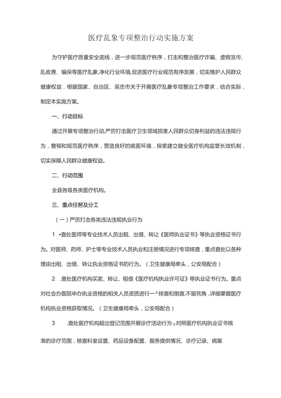 医疗乱象专项整治行动实施方案.docx_第1页