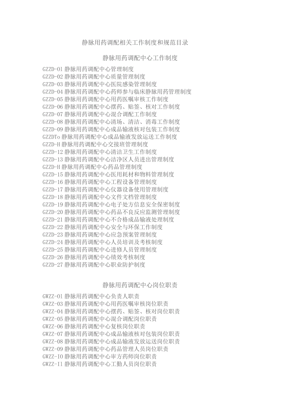 静脉用药调配相关工作制度和规范目录.docx_第1页