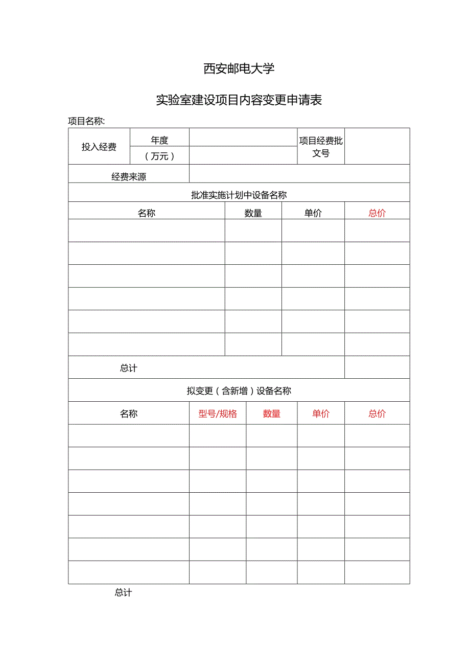 西安邮电大学实验室建设项目内容变更申请表.docx_第1页