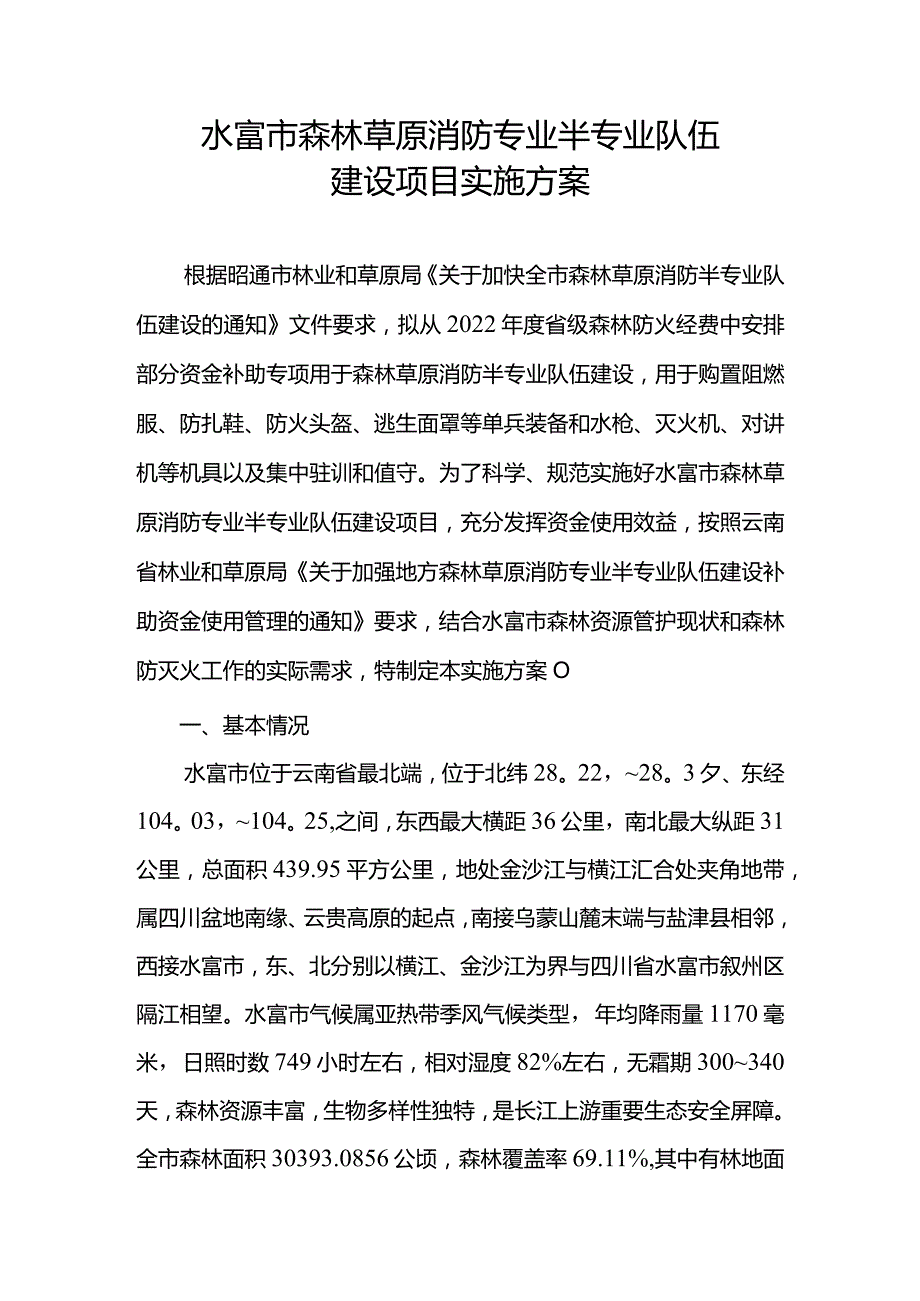 水富市森林草原消防专业半专业队伍建设项目实施方案.docx_第1页