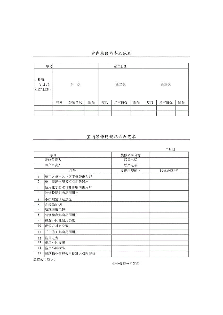 室内装修检查表及违规记录表参考模板.docx_第2页