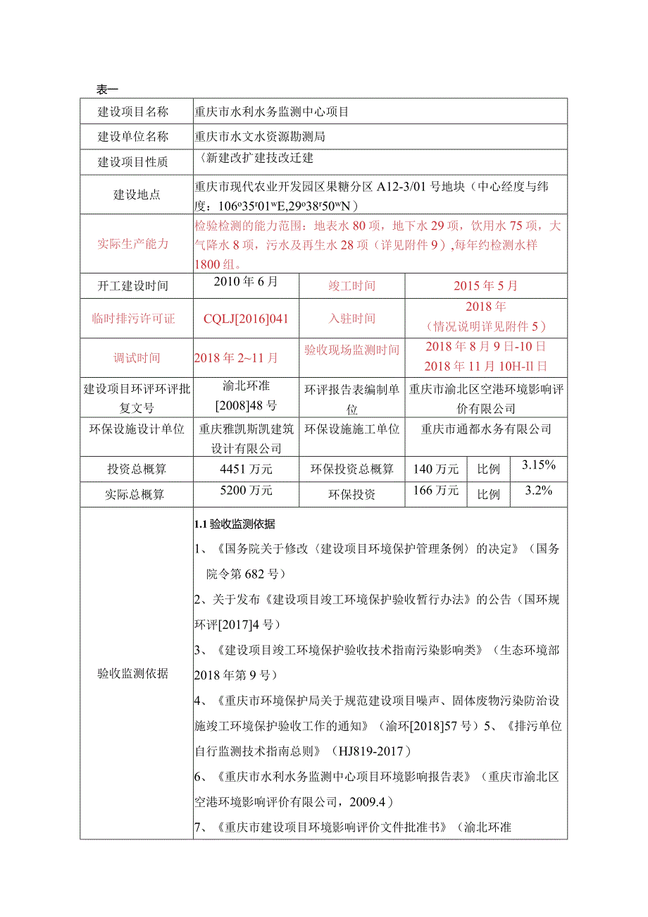 重庆市水利水务监测中心项目竣工环境保护验收监测报告表.docx_第3页