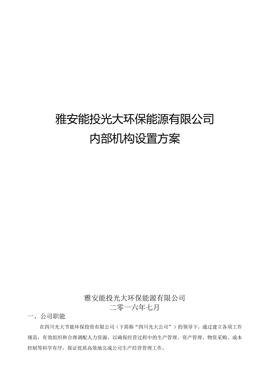 雅安公司内部组织机构设置方案（两炉一机 修改）.docx_第1页