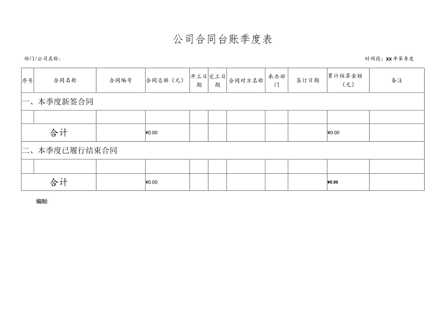 公司合同台账季度表.docx_第1页