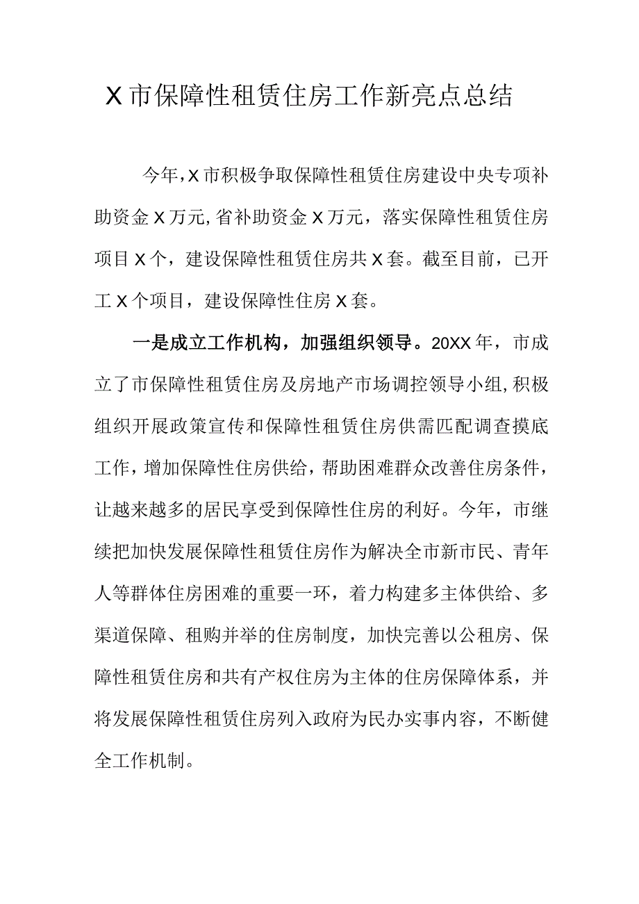 X市保障性租赁住房工作新亮点总结.docx_第1页