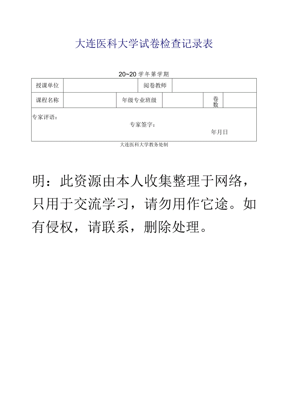 大连医科大学试卷检查记录表.docx_第1页