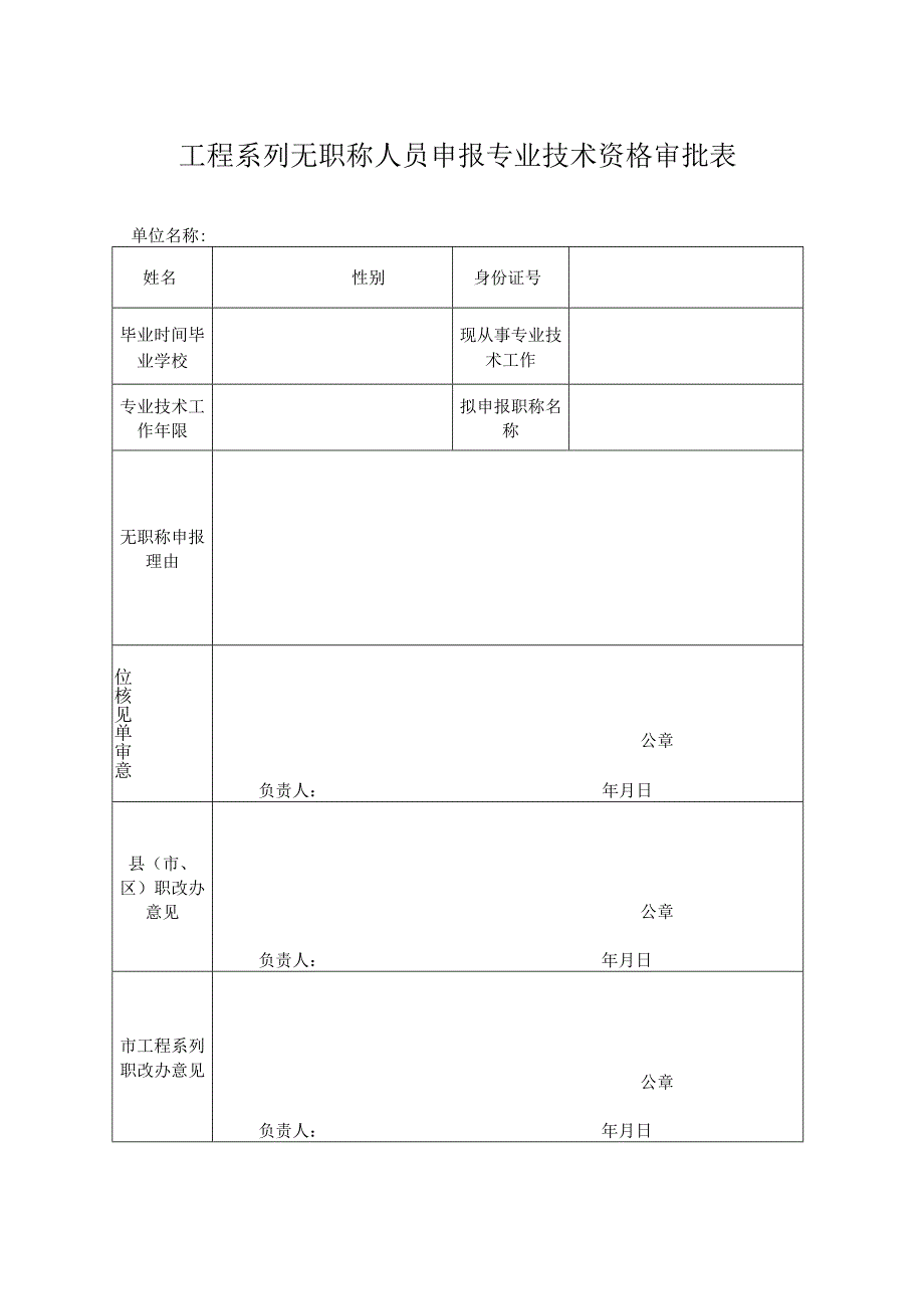 工程系列无职称人员申报专业技术资格审批表.docx_第1页