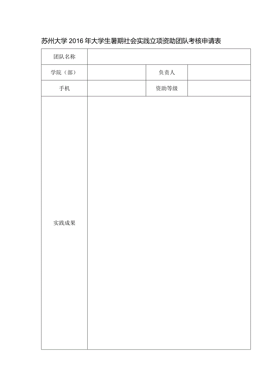 苏州大学2016年大学生暑期社会实践立项资助团队考核申请表.docx_第1页