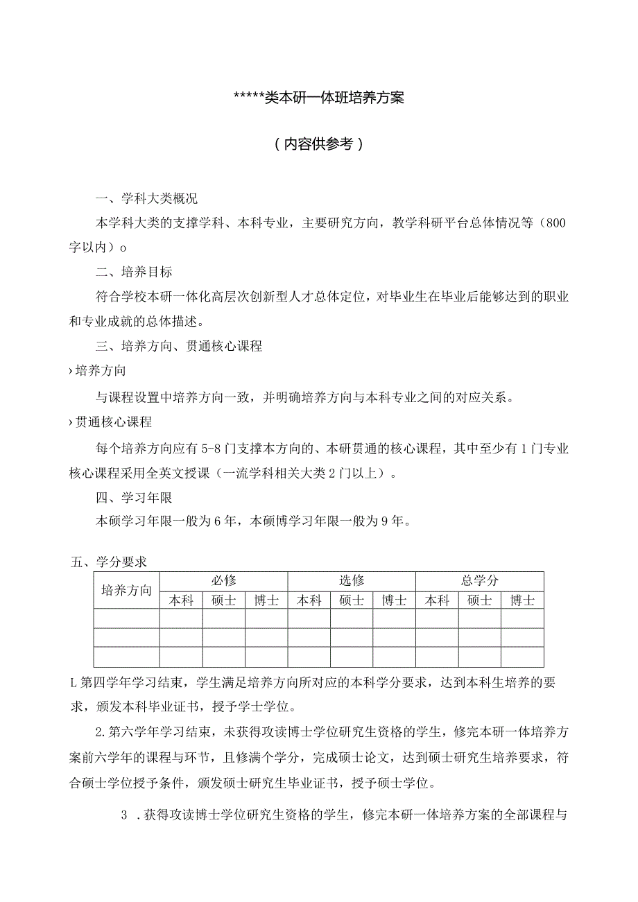 类本研一体班培养方案内容供参考.docx_第1页