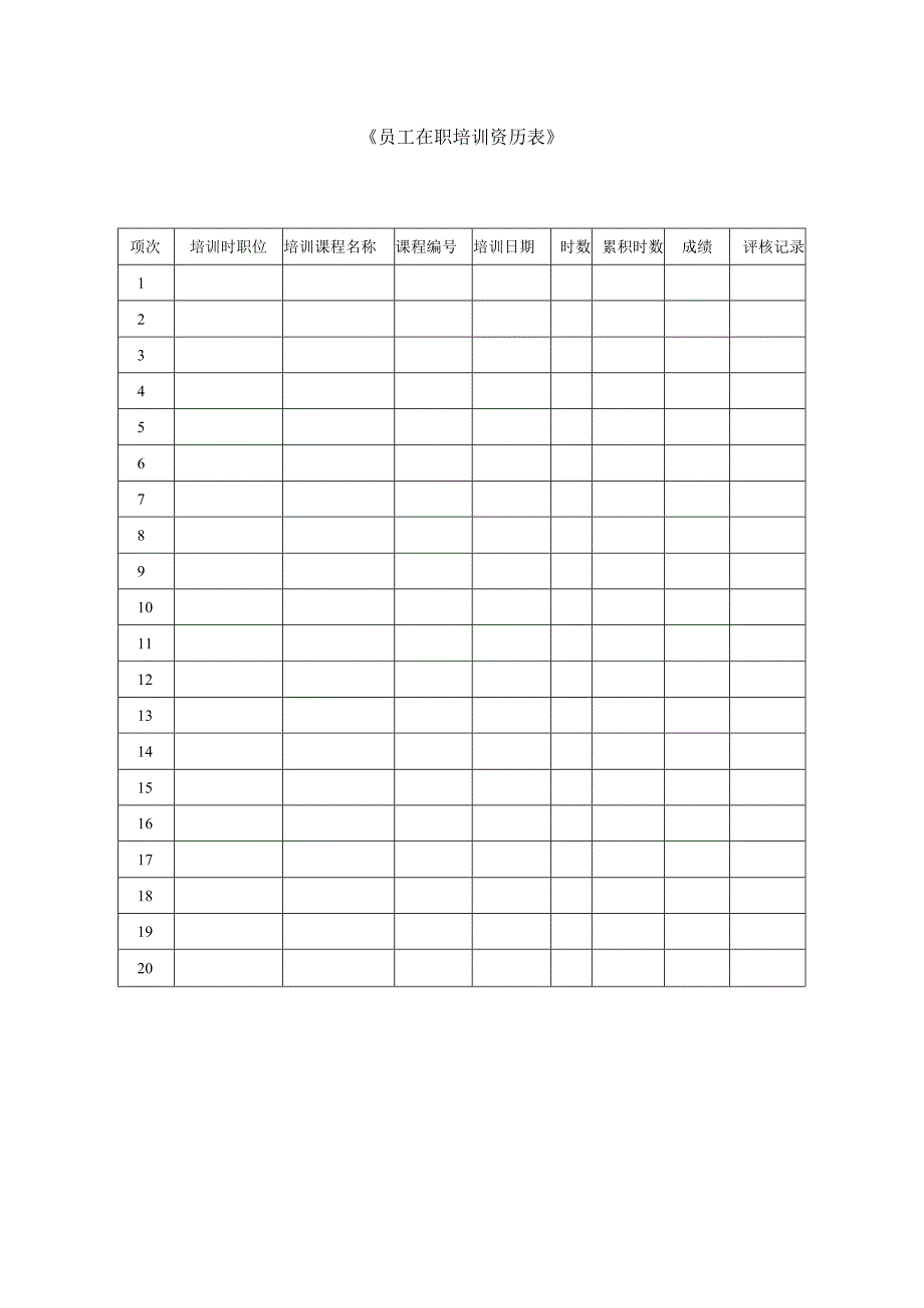 员工在职培训资历表.docx_第1页