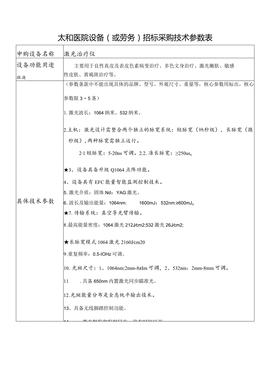 太和医院设备或劳务招标采购技术参数表.docx_第1页