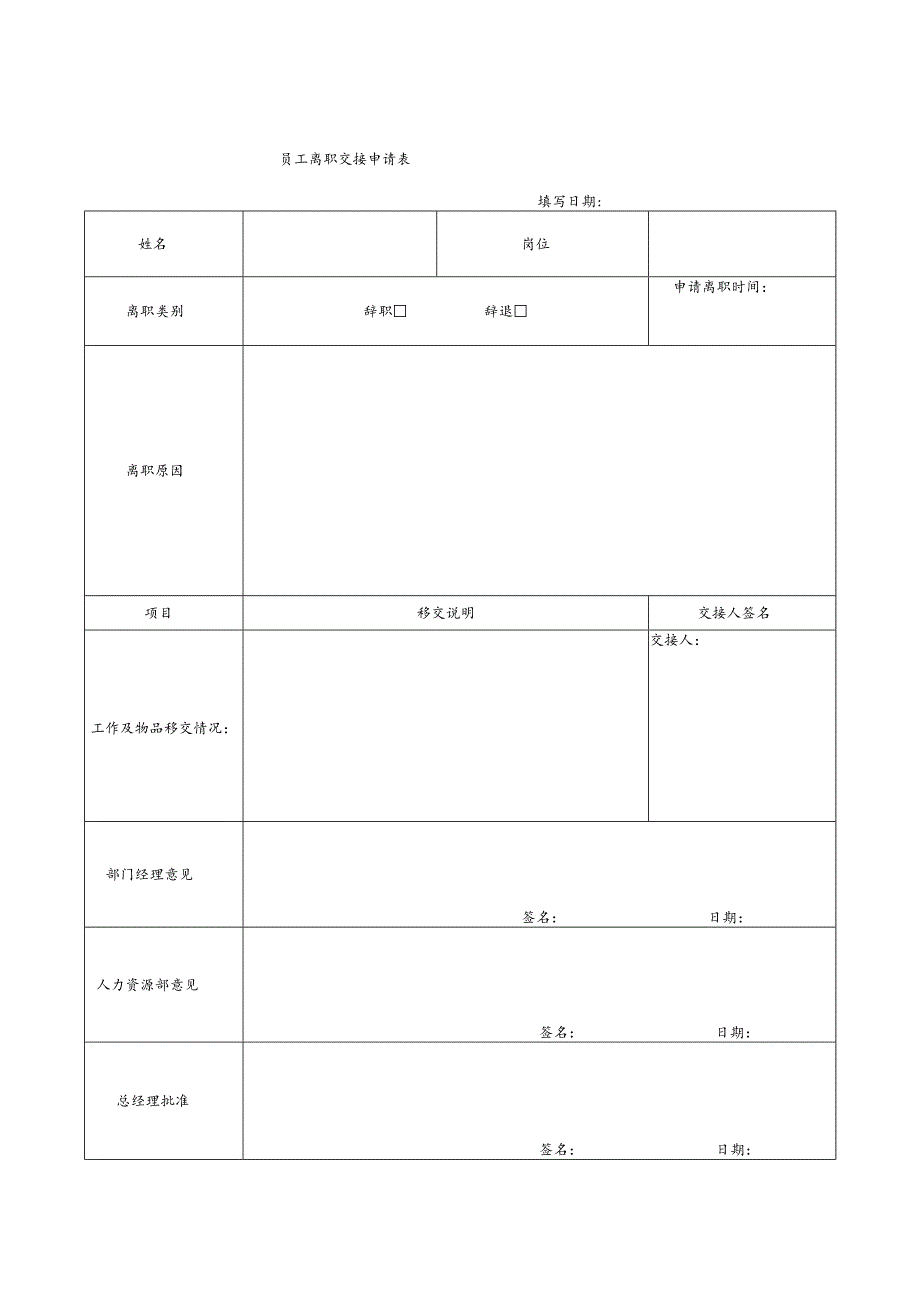 员工离职申请表模版.docx_第1页