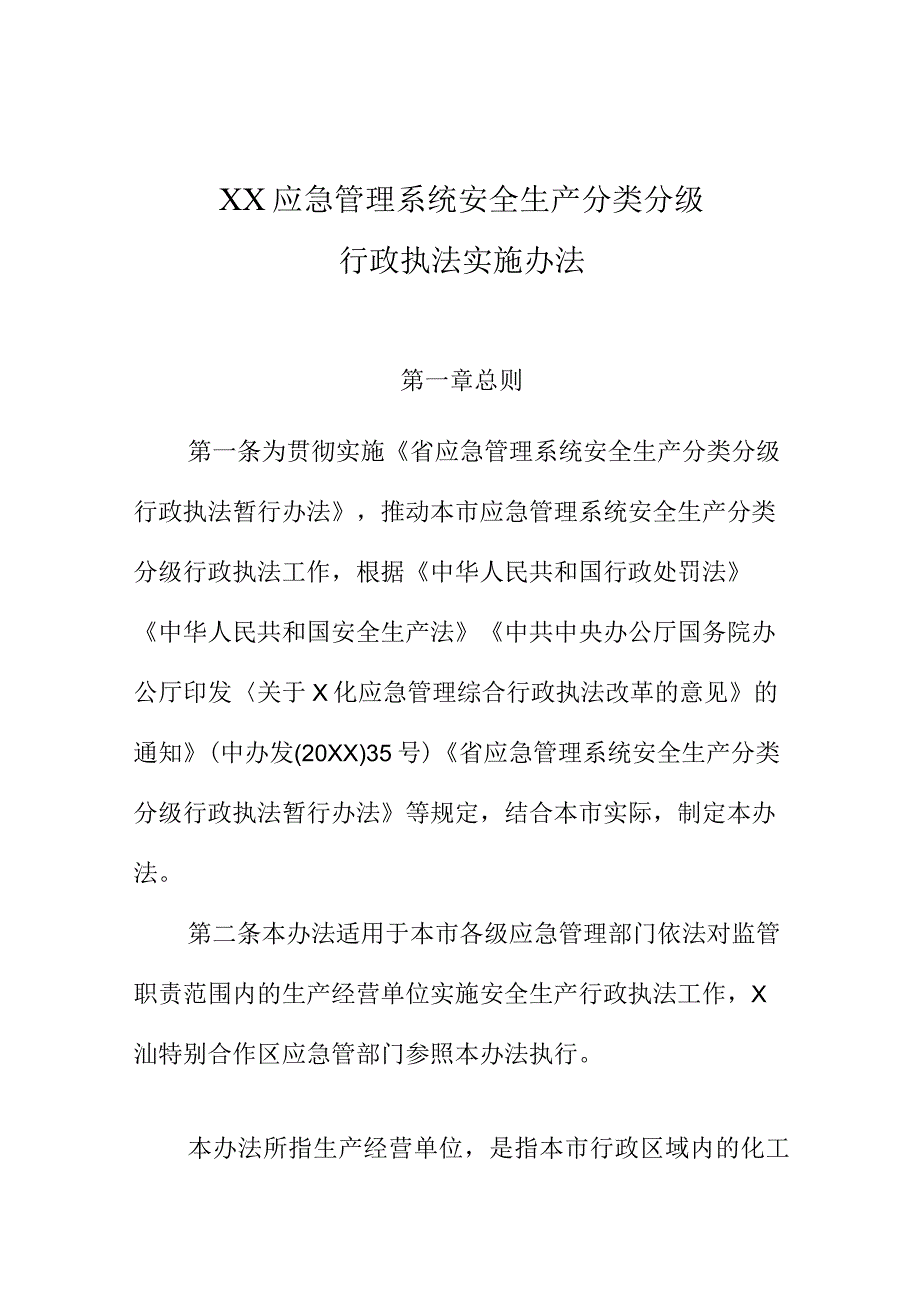 XX应急管理系统安全生产分类分级行政执法实施办法.docx_第1页