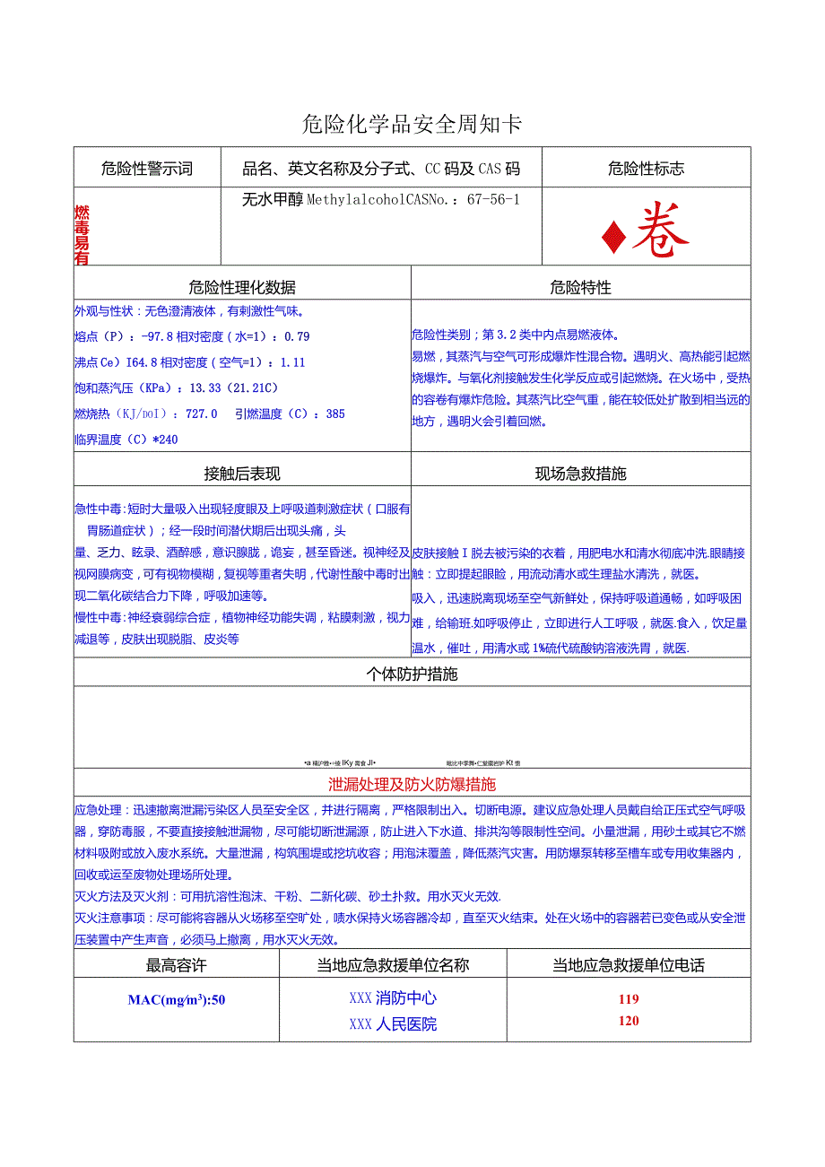 甲醇安全周知卡(危化品).docx_第1页